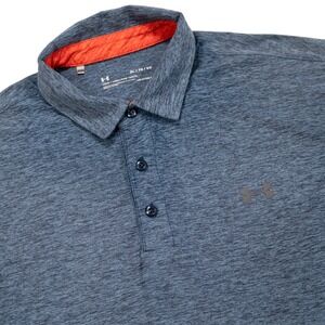 UNDER ARMOUR Men's XL Blue Heathered Loose Fit Heatgear Short‎ Sleeve Polo Shirt